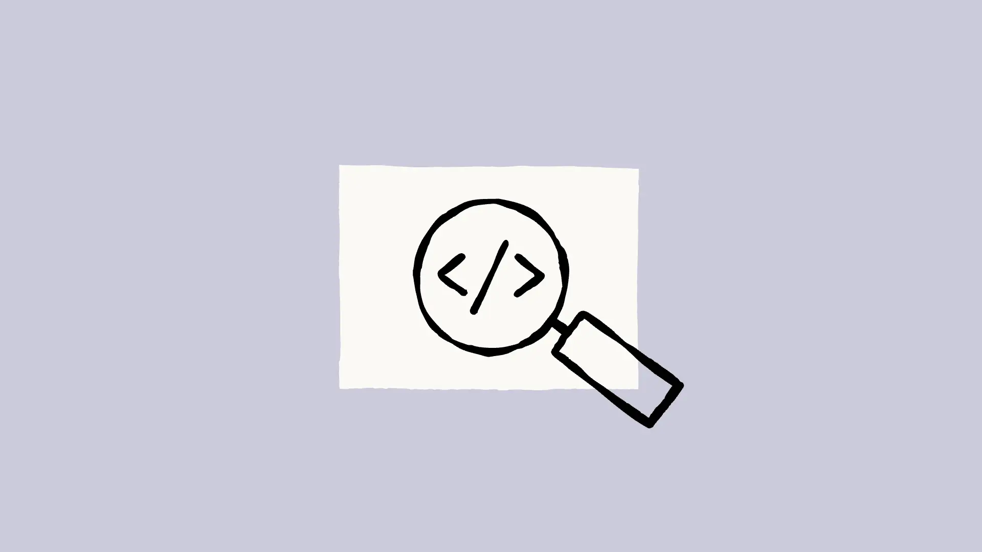 A magnifying glass reviewing code